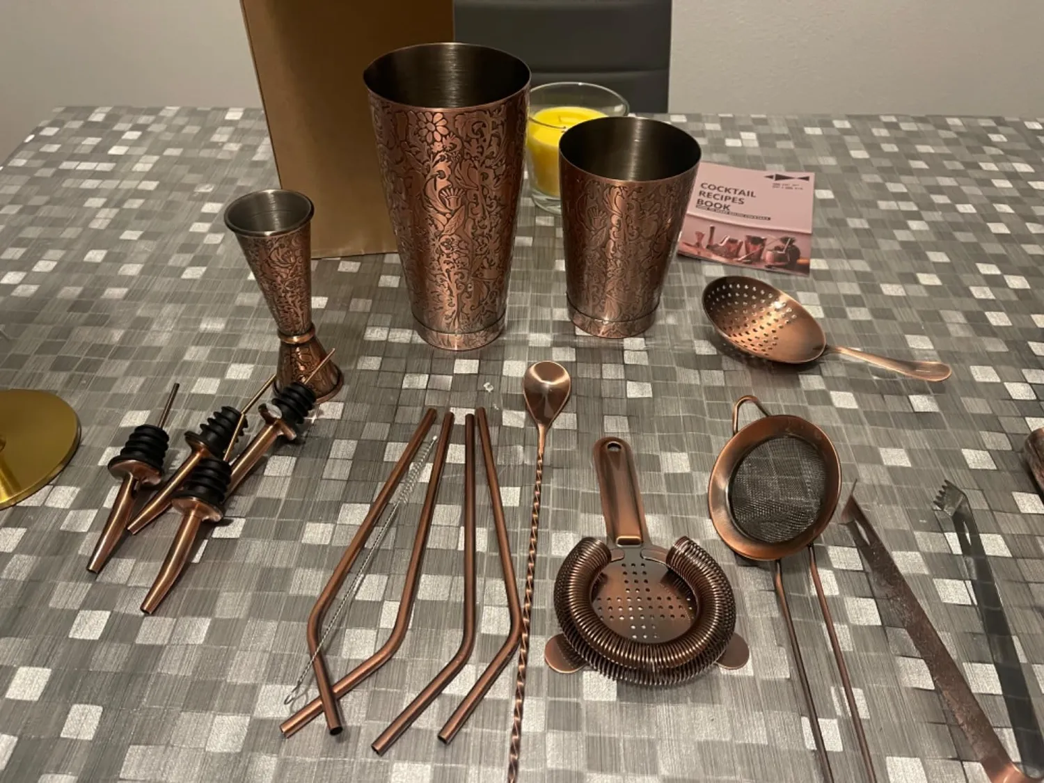 Sky Fish Boston Shaker Set Cocktail 18 Pezzi Oro Rosa Rilievo 3D