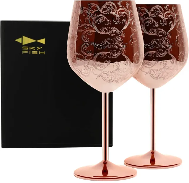 Sky Fish Calici Vino Acciaio Rame 2 Pezzi 480 ml Barocchi