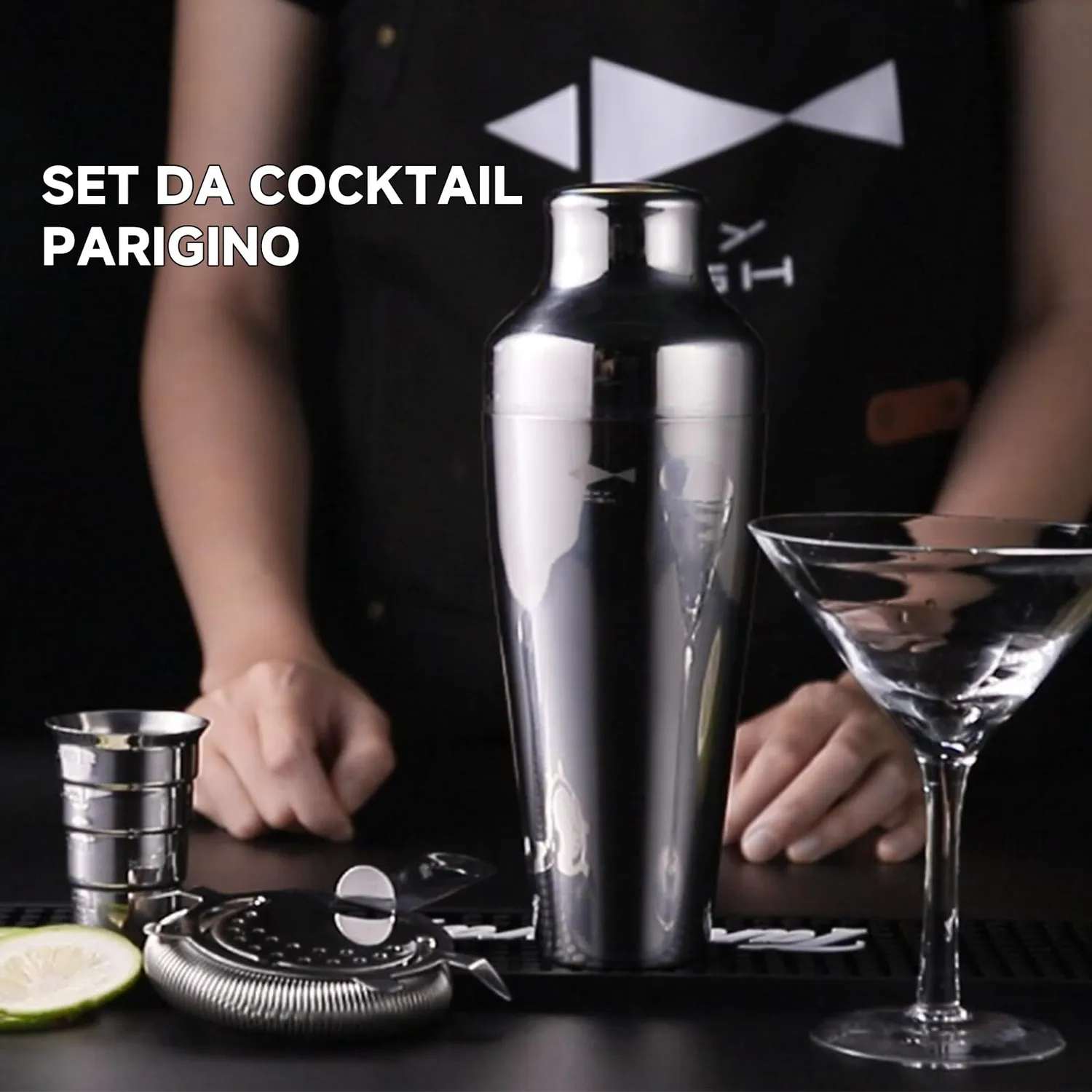 Sky Fish Parisian Shaker Cocktail 500 ml Argento con Jigger