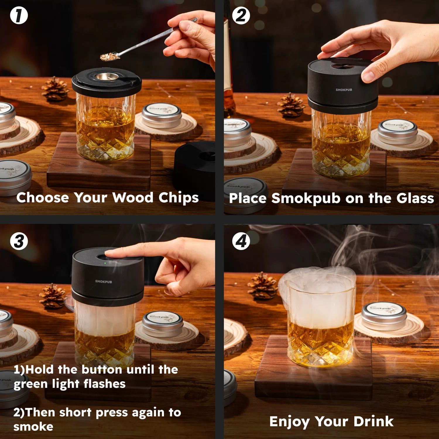 Smokepub 5-Piece Kit Affumicatore Cocktail Elettrico 5 Pezzi