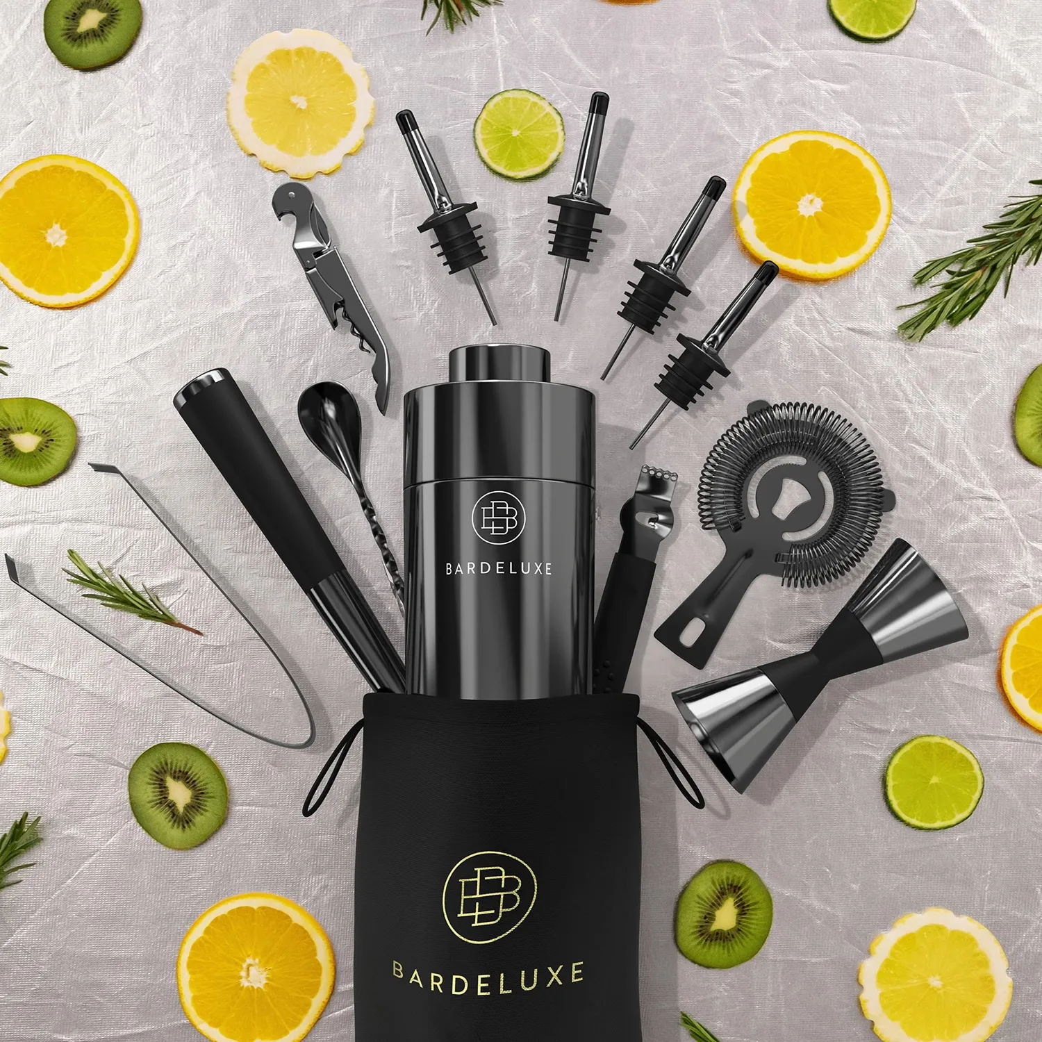 BarDeluxe kit barman 12 pezzi set cocktail nero 750 ml
