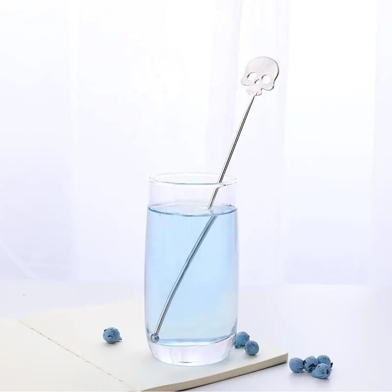 Cocktail Ceremony Skull swizzle stick argento 2 pezzi riutilizzabile