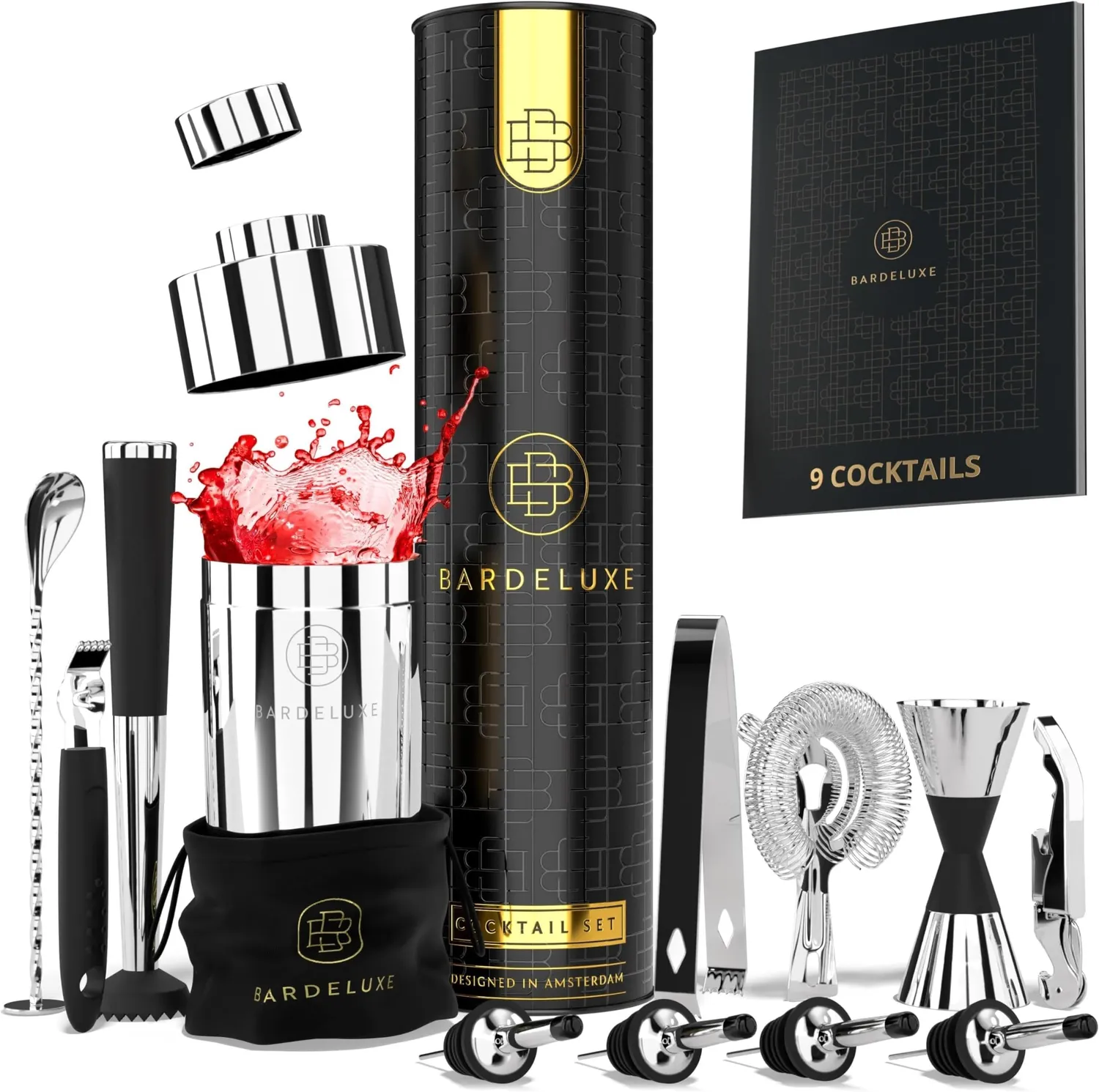 BarDeluxe kit barman 12 pezzi set cocktail nero 750 ml