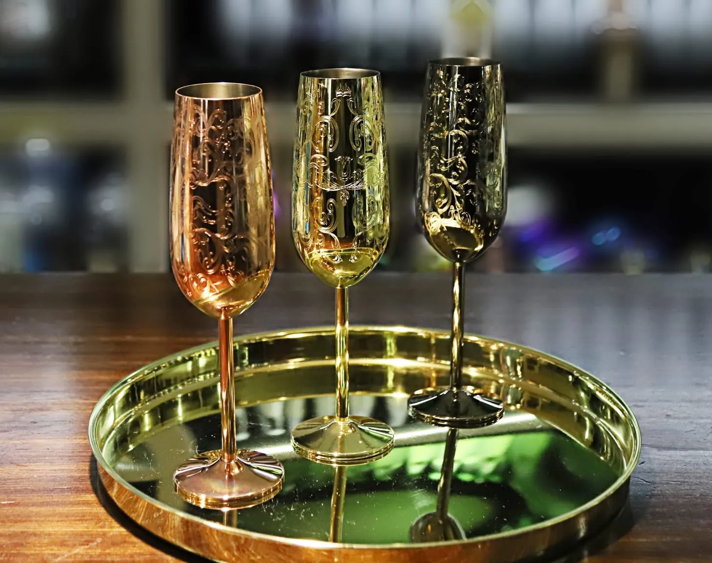 Sky Fish Flute Champagne Acciaio Inox Neri 2x280 ml Infrangibili