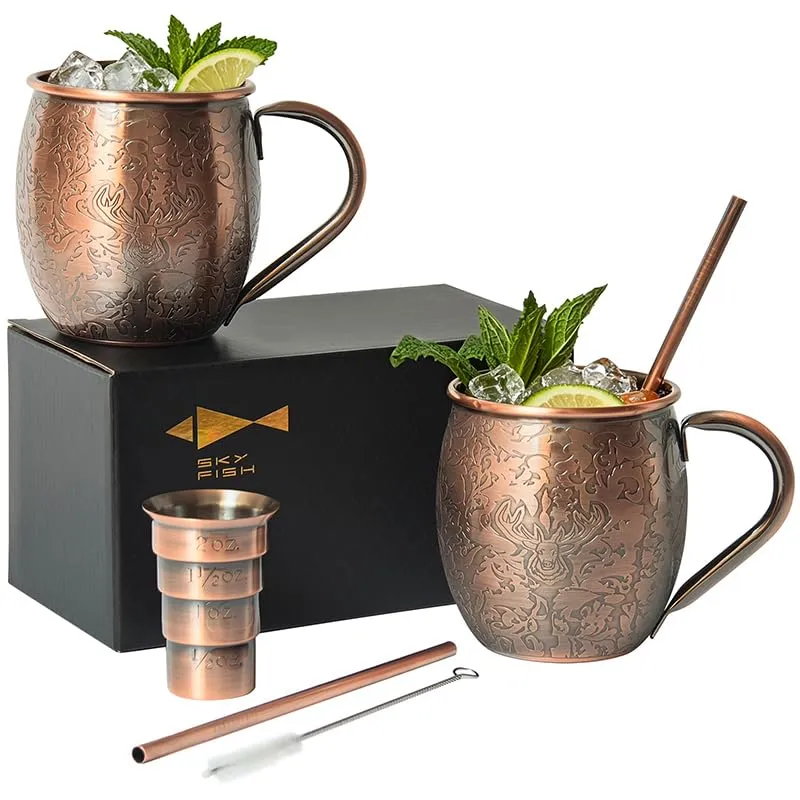 Sky Fish Set 2 Tazze Cocktail 500 ml Rame Antico Acciaio