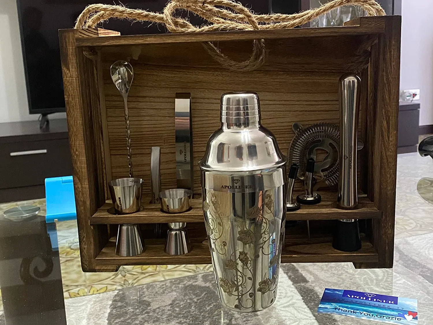Apolliner Kit Barman 16 Pezzi Legno Shaker 550 ml