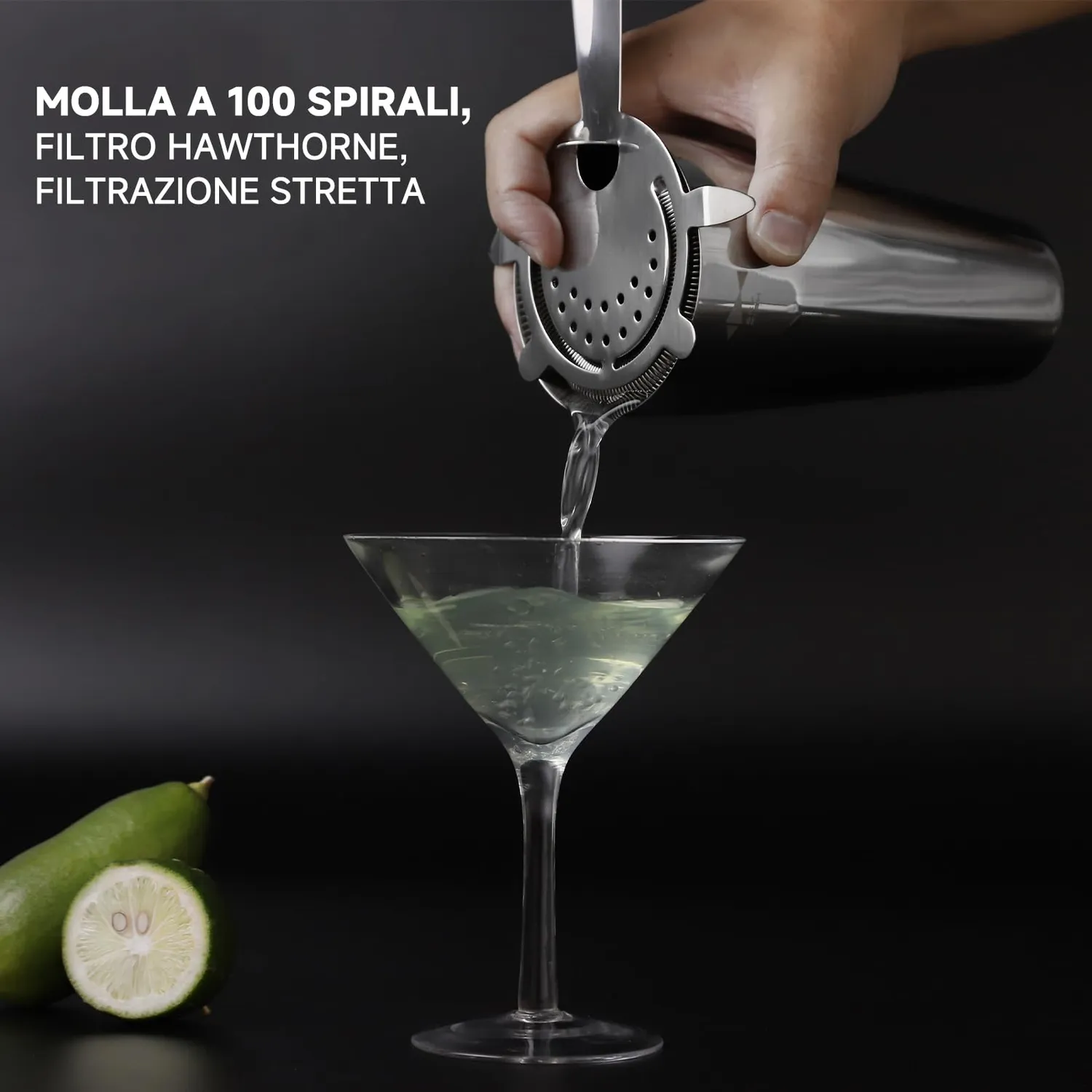 Sky Fish Parisian Shaker Cocktail 500 ml Argento con Jigger