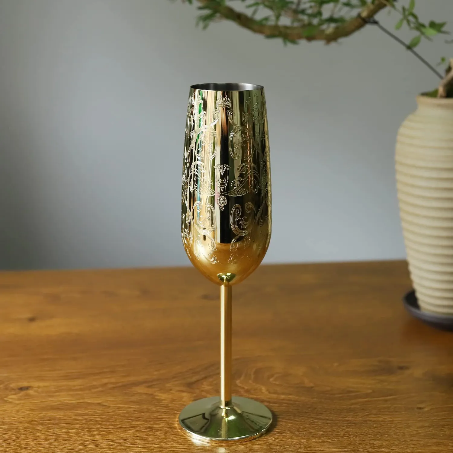 Sky Fish Flute Champagne Acciaio Inox Oro 2x280 ml Infrangibili