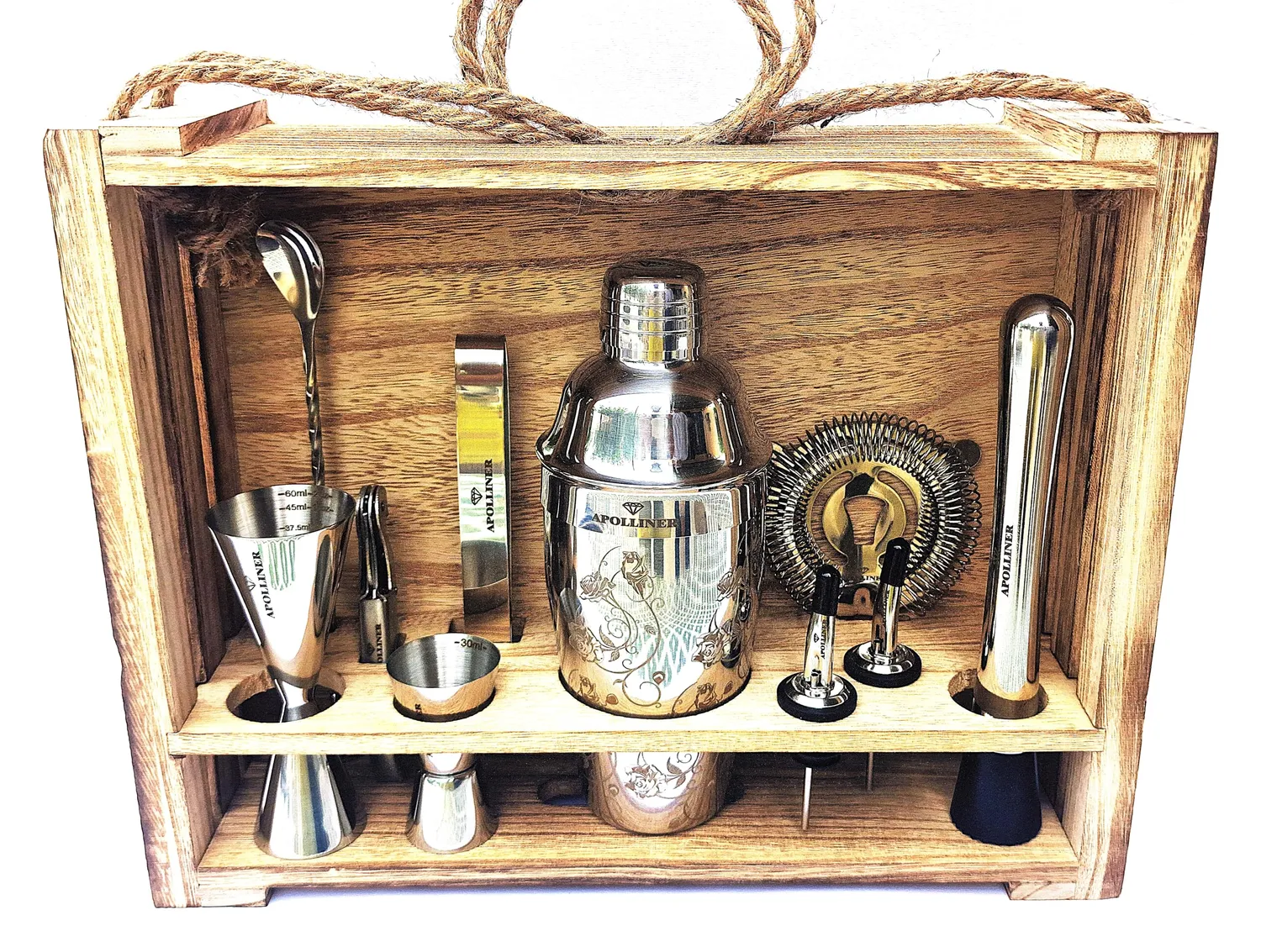 Apolliner Kit Barman 16 Pezzi Legno Shaker 550 ml
