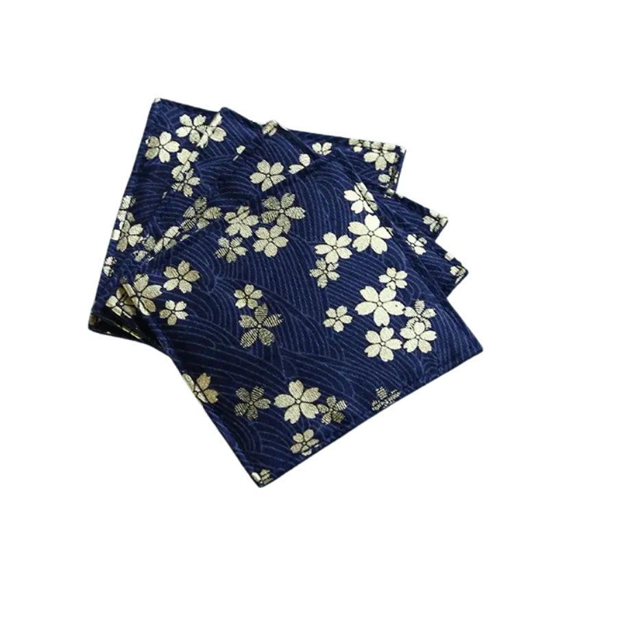 Cocktail Ceremony sottobicchiere stoffa 9x9 blu fiori oro