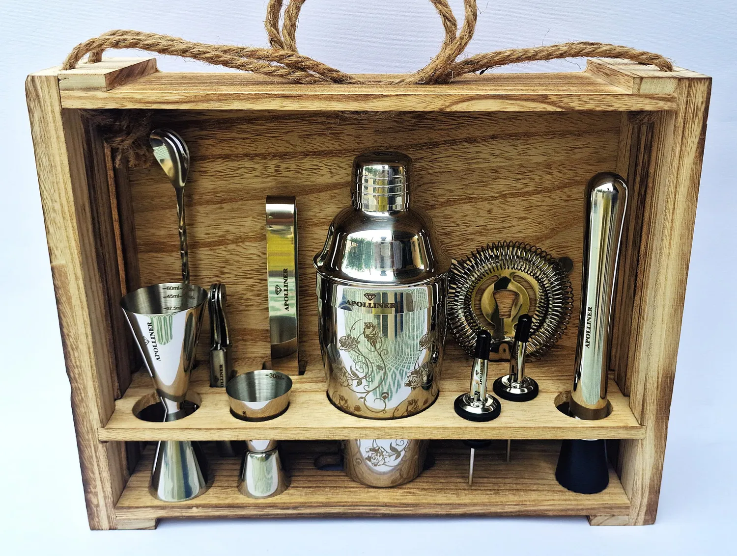 Apolliner Kit Barman 16 Pezzi Legno Shaker 550 ml
