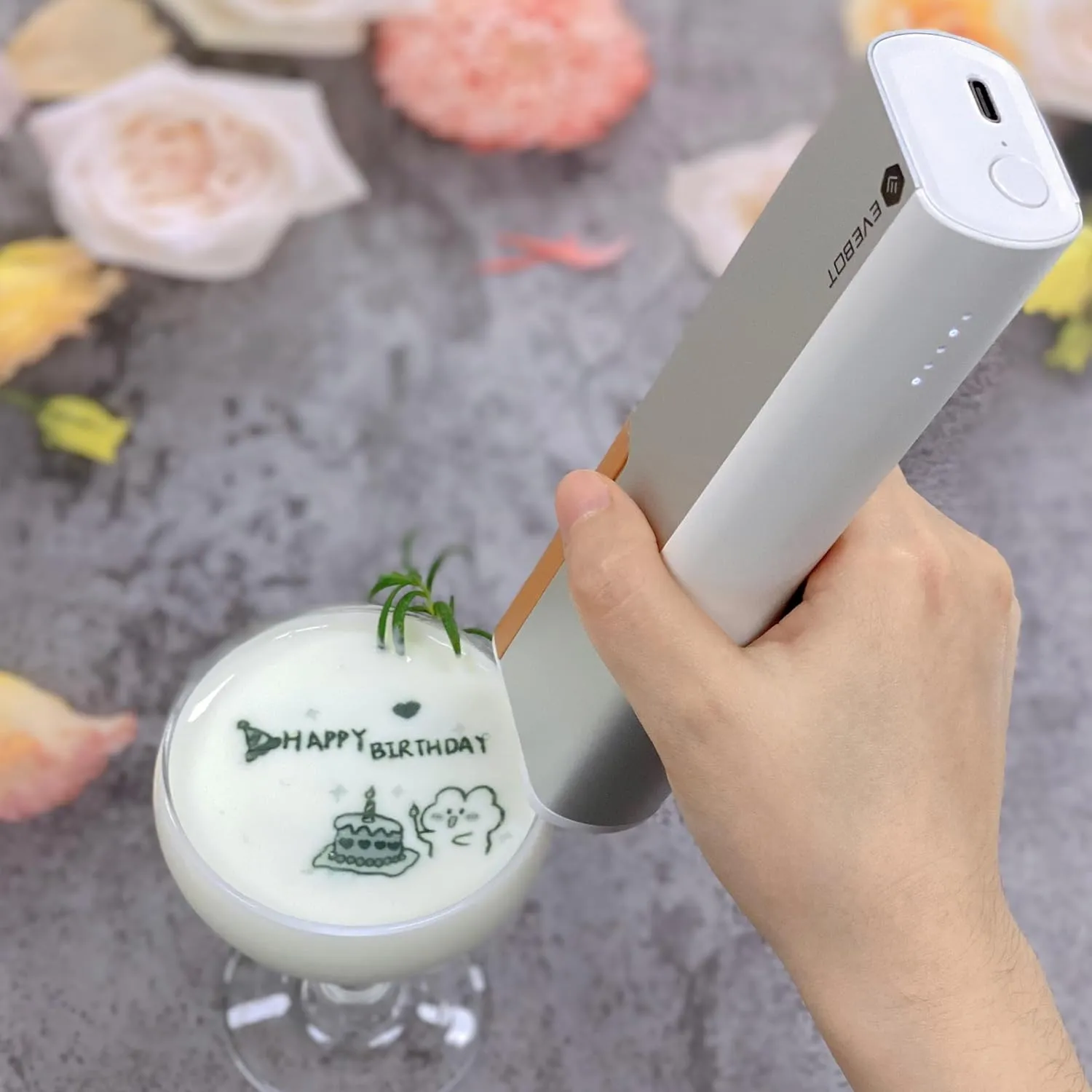 EVEBOT PrintPen stampante alimentare inchiostro nero + righello bluetooth