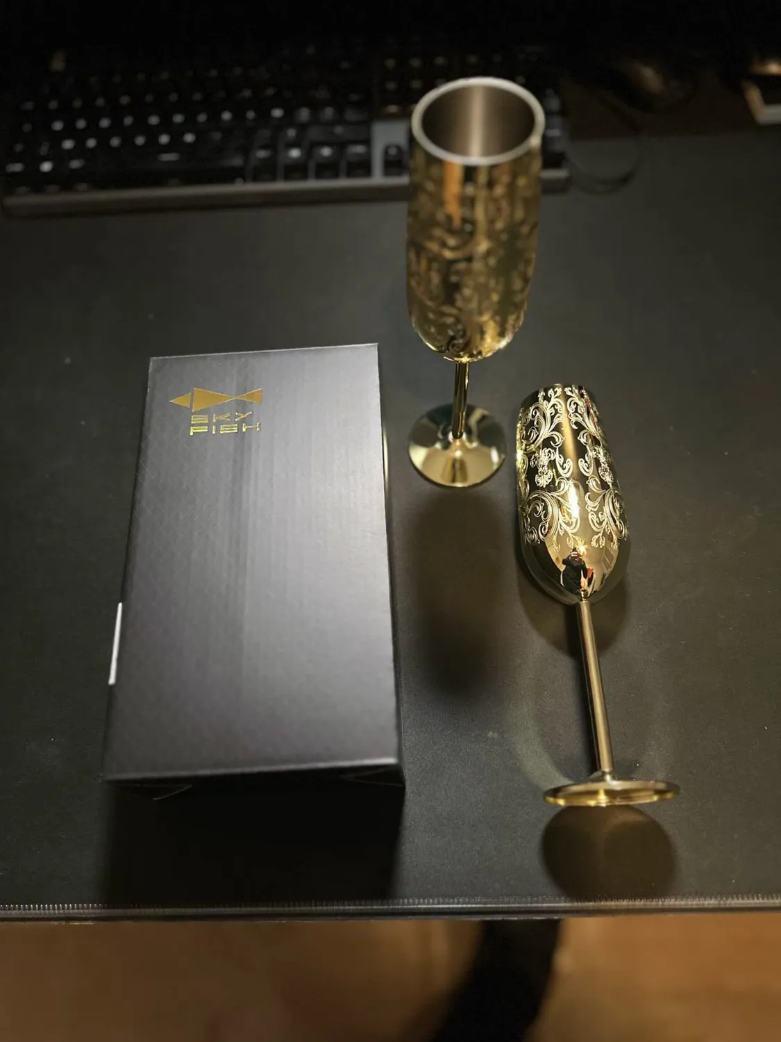 Sky Fish Flute Champagne Acciaio Inox Oro 2x280 ml Infrangibili