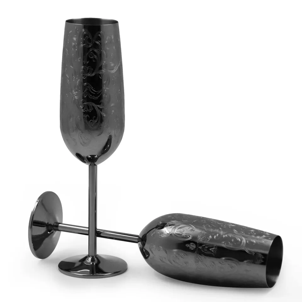 Sky Fish Flute Champagne Acciaio Inox Neri 2x280 ml Infrangibili