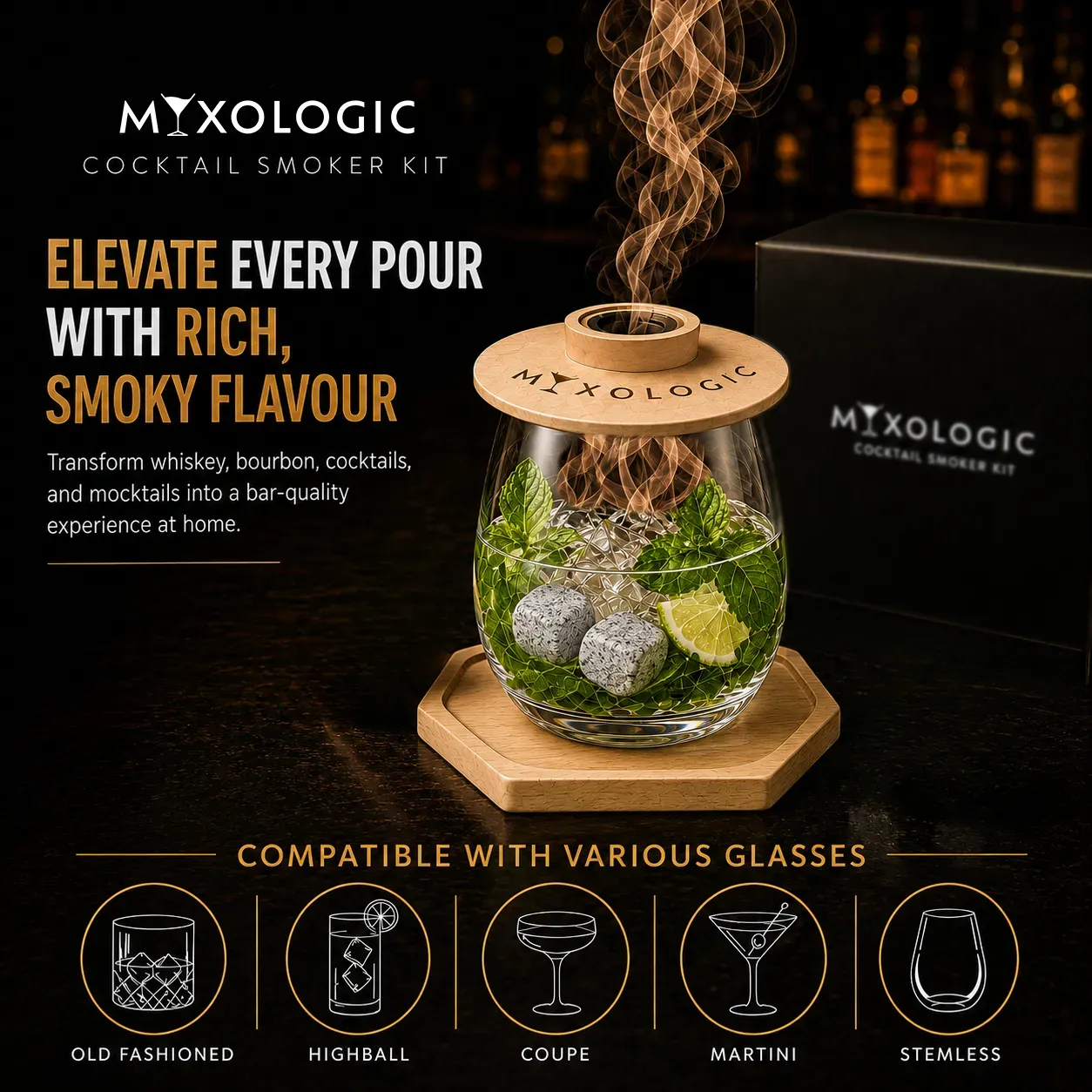 Mixologic kit affumicatore cocktail classico con chips
