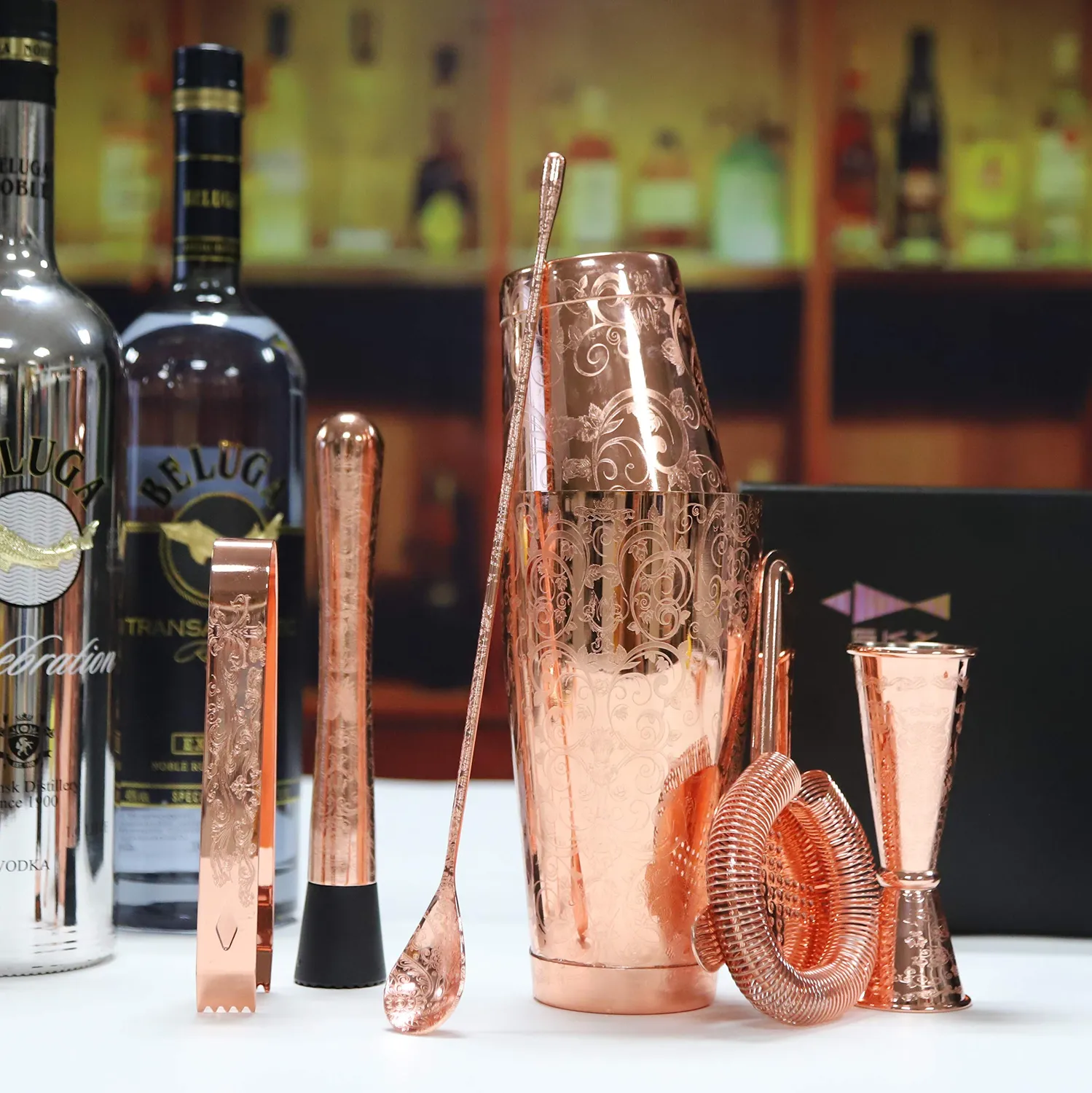 Sky Fish Boston Shaker Set Cocktail 6 Pezzi Rame Antico Inox