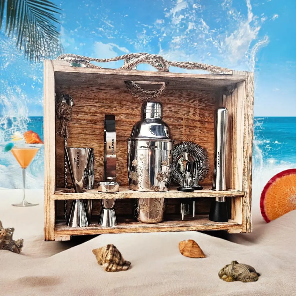 Apolliner Kit Barman 16 Pezzi Legno Shaker 550 ml
