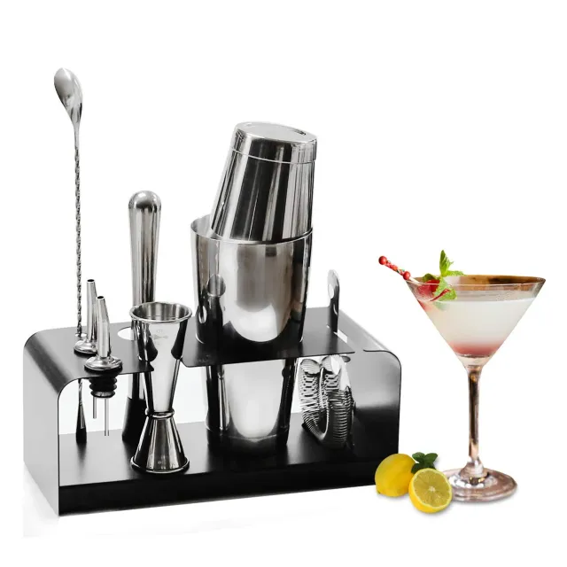 Sky Fish Boston Shaker Set Cocktail 8 Pezzi Nero Acciaio Inox