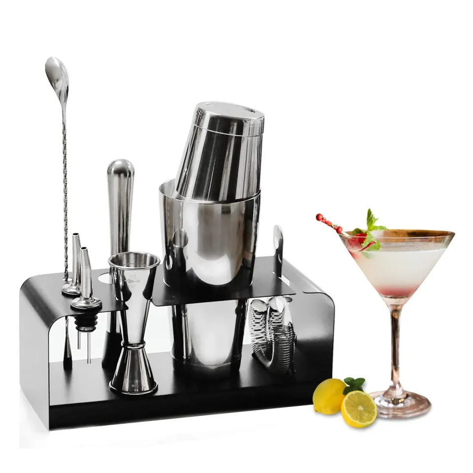 Sky Fish Boston Shaker Set Cocktail 8 Pezzi Nero Acciaio Inox