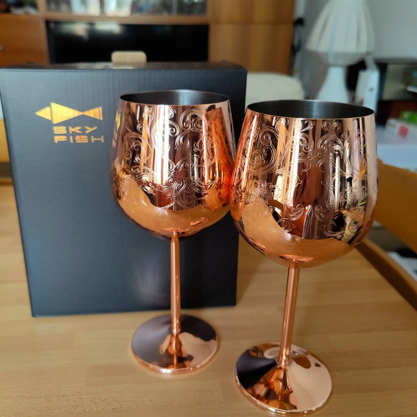 Sky Fish Calici Vino Acciaio Rame 2 Pezzi 480 ml Barocchi
