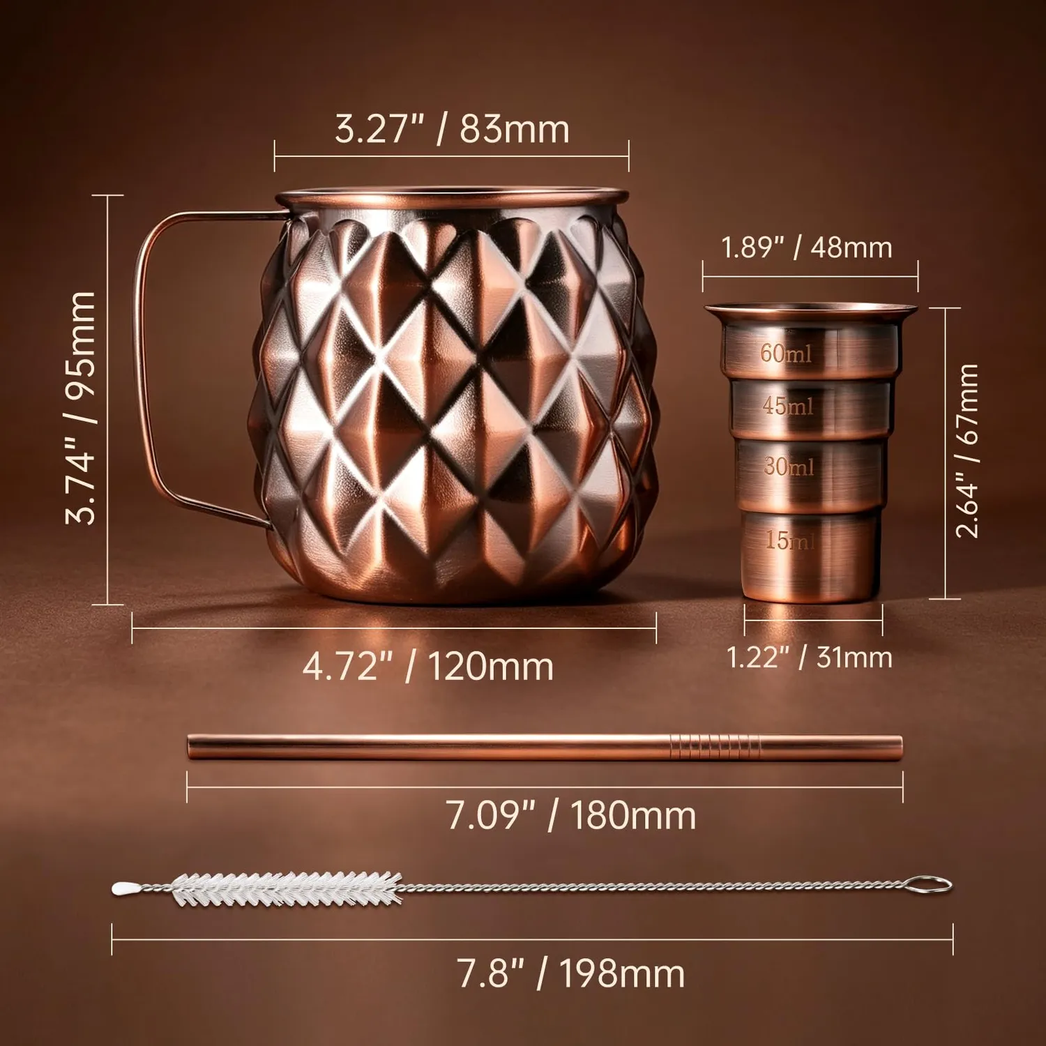 Sky Fish Ananas set 4 tazze Moscow Mule 500 ml rame antico