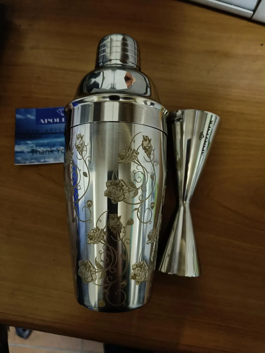 APOLLINER shaker cocktail cobbler 4 pezzi floreale acciaio inox