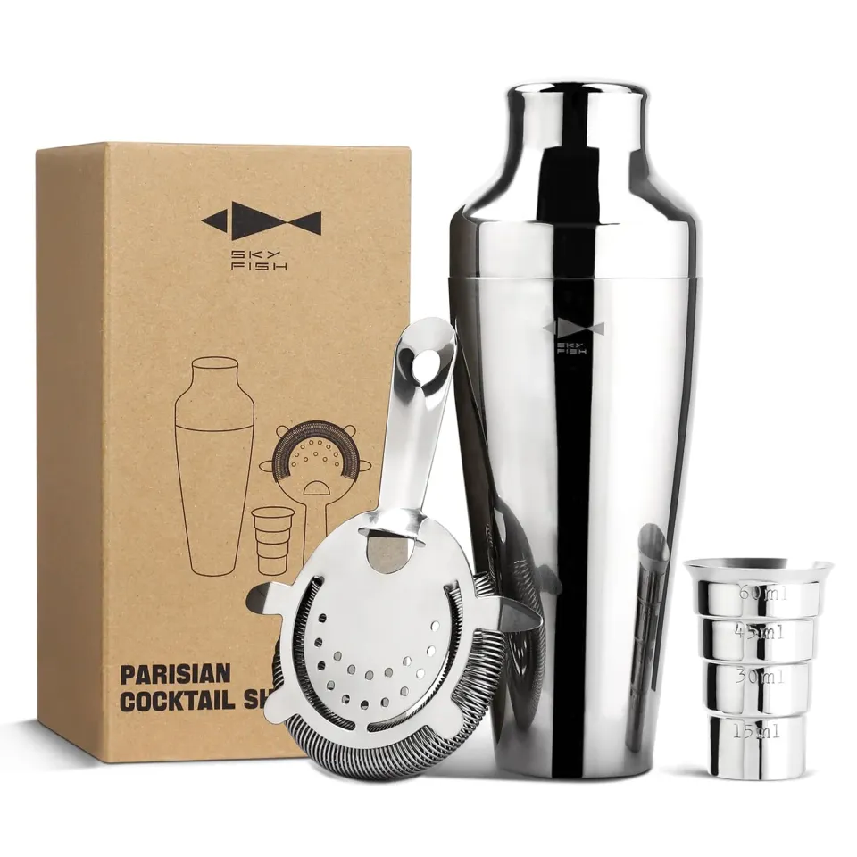 Sky Fish Parisian Shaker Cocktail 500 ml Argento con Jigger