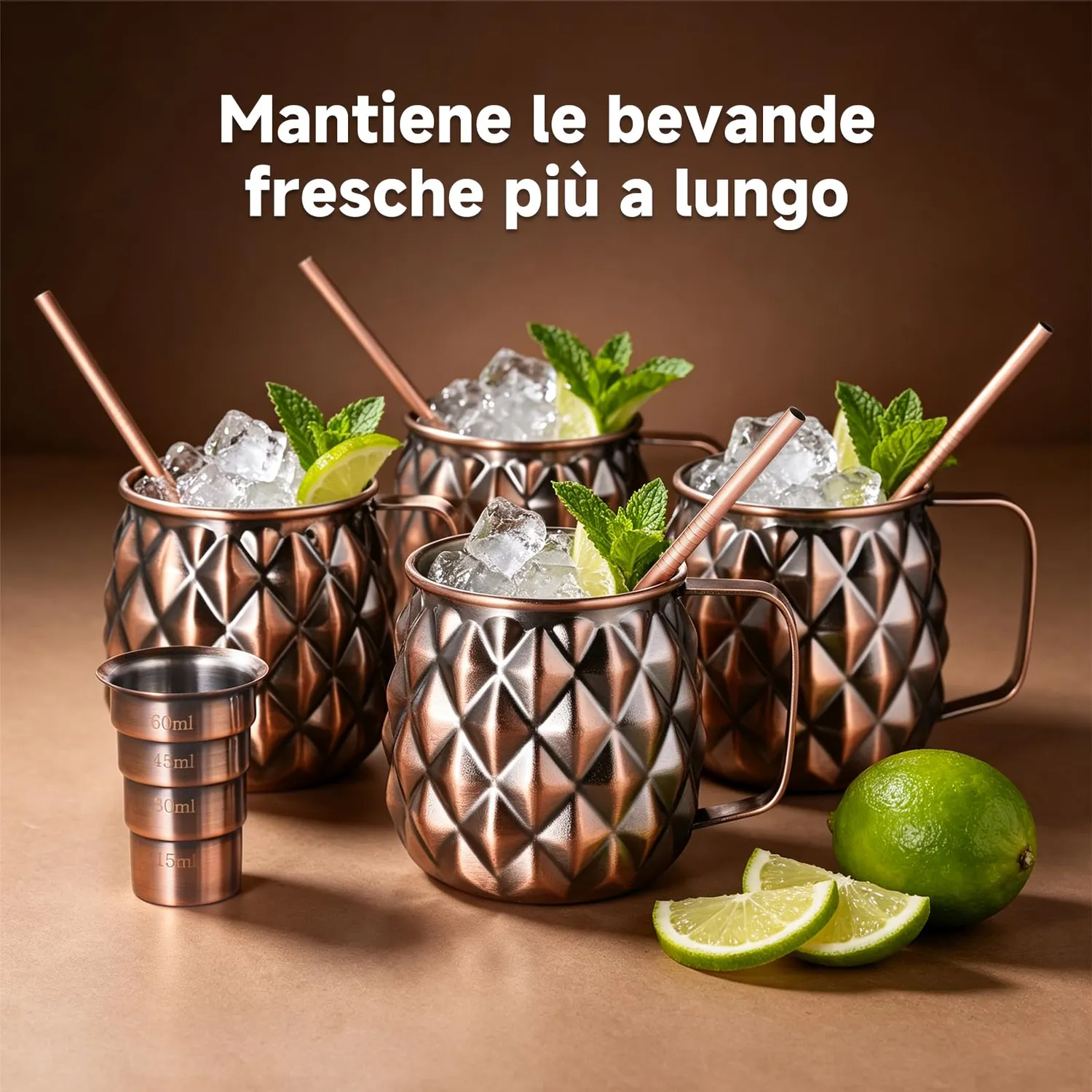 Sky Fish Ananas set 4 tazze Moscow Mule 500 ml rame antico