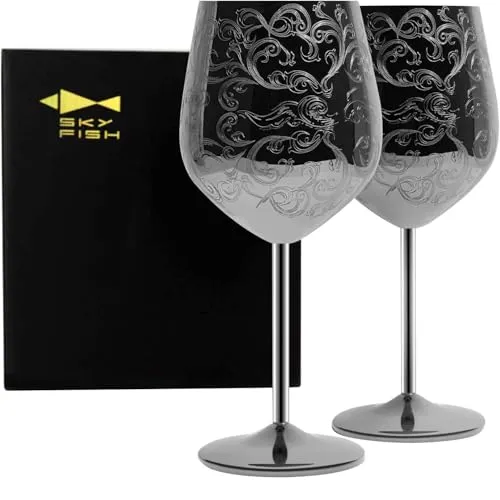 Sky Fish Calici Vino Acciaio Neri 2 Pezzi 480 ml Barocchi