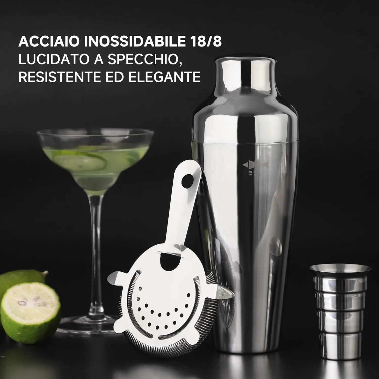 Sky Fish Parisian Shaker Cocktail 500 ml Argento con Jigger