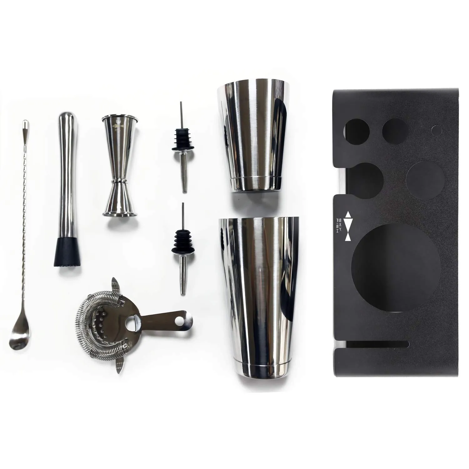 Sky Fish Boston Shaker Set Cocktail 8 Pezzi Nero Acciaio Inox