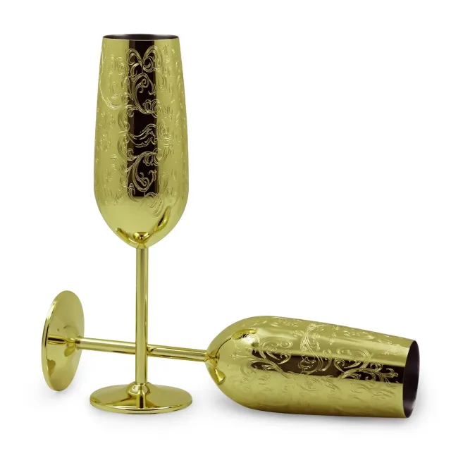 Sky Fish Flute Champagne Acciaio Inox Oro 2x280 ml Infrangibili