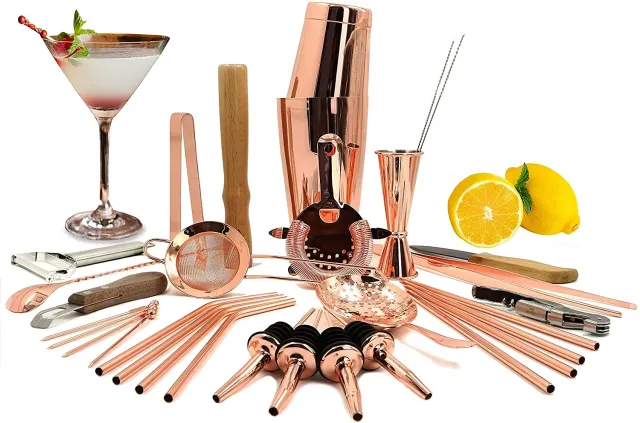 Sky Fish Boston Shaker Set Cocktail 32 Pezzi Rame Completo Inox