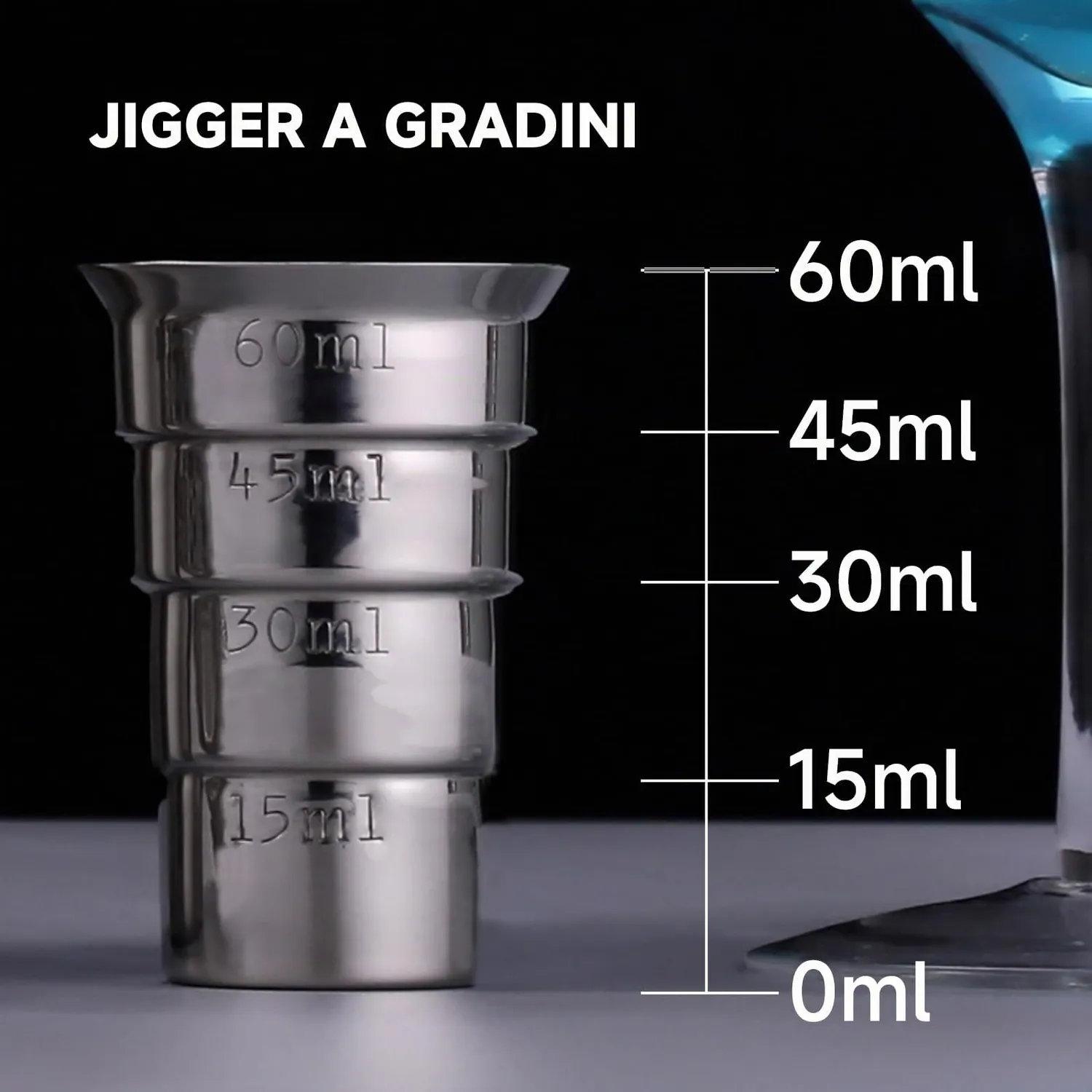 Sky Fish Parisian Shaker Cocktail 500 ml Argento con Jigger