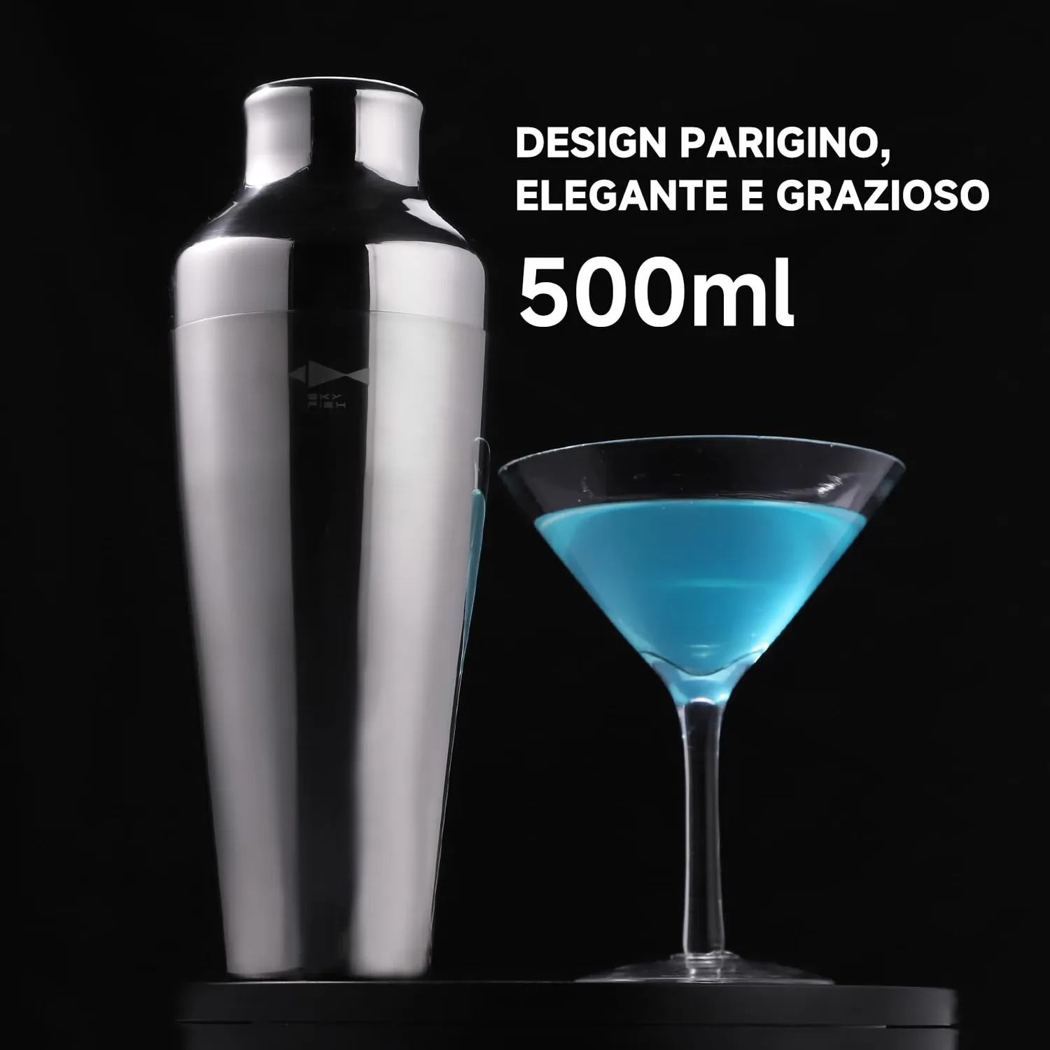 Sky Fish Parisian Shaker Cocktail 500 ml Argento con Jigger