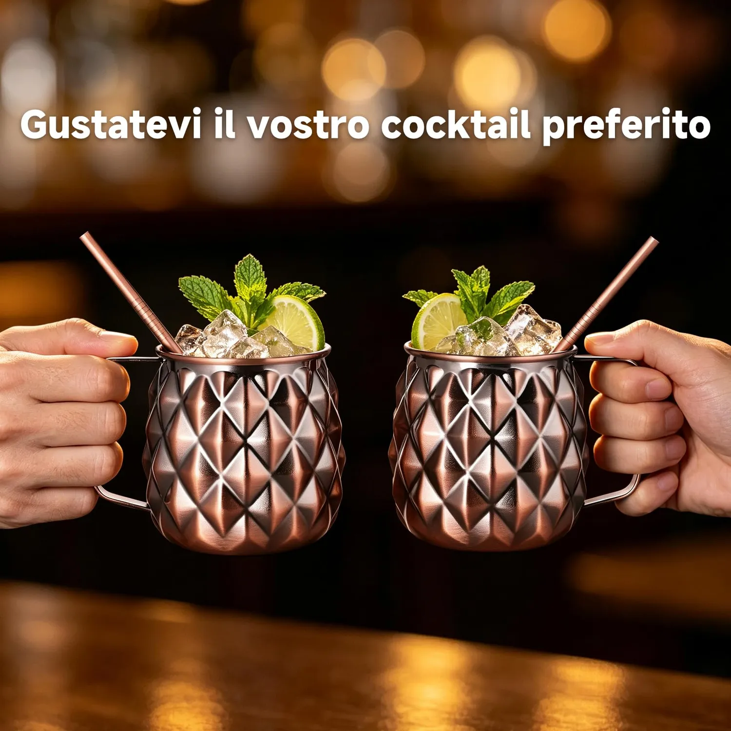 Sky Fish Ananas set 4 tazze Moscow Mule 500 ml rame antico