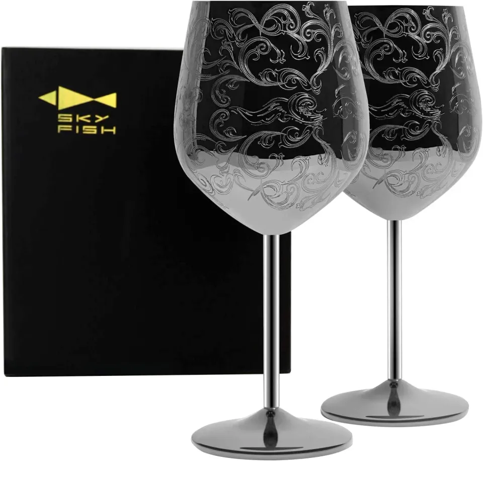 Sky Fish Calici Vino Acciaio Neri 2 Pezzi 480 ml Barocchi