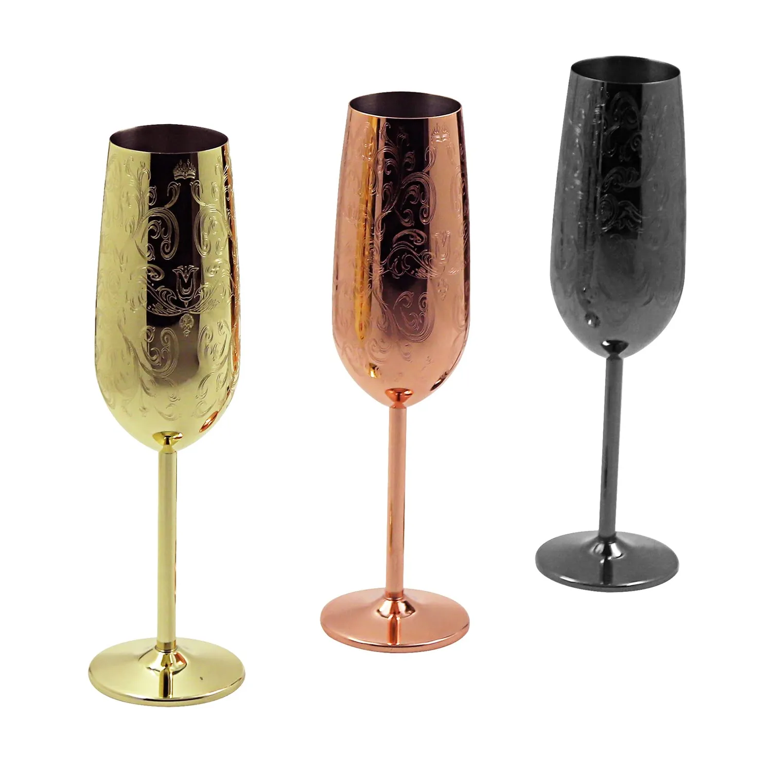 Sky Fish Flute Champagne Acciaio Inox Oro 2x280 ml Infrangibili