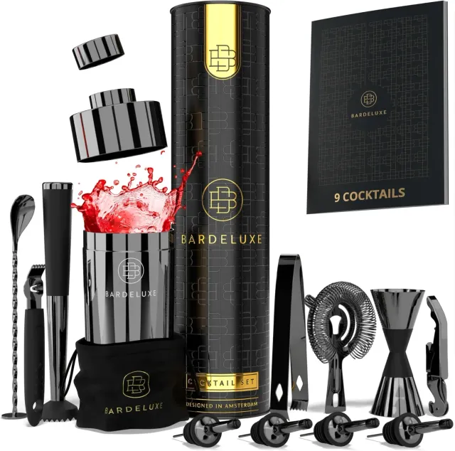 BarDeluxe kit barman 12 pezzi set cocktail nero 750 ml