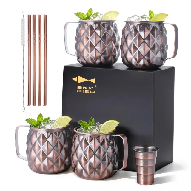Sky Fish Ananas set 4 tazze Moscow Mule 500 ml rame antico
