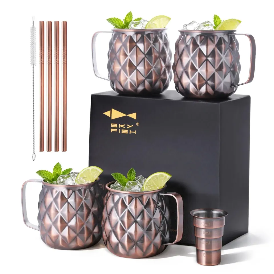 Sky Fish Ananas set 4 tazze Moscow Mule 500 ml rame antico