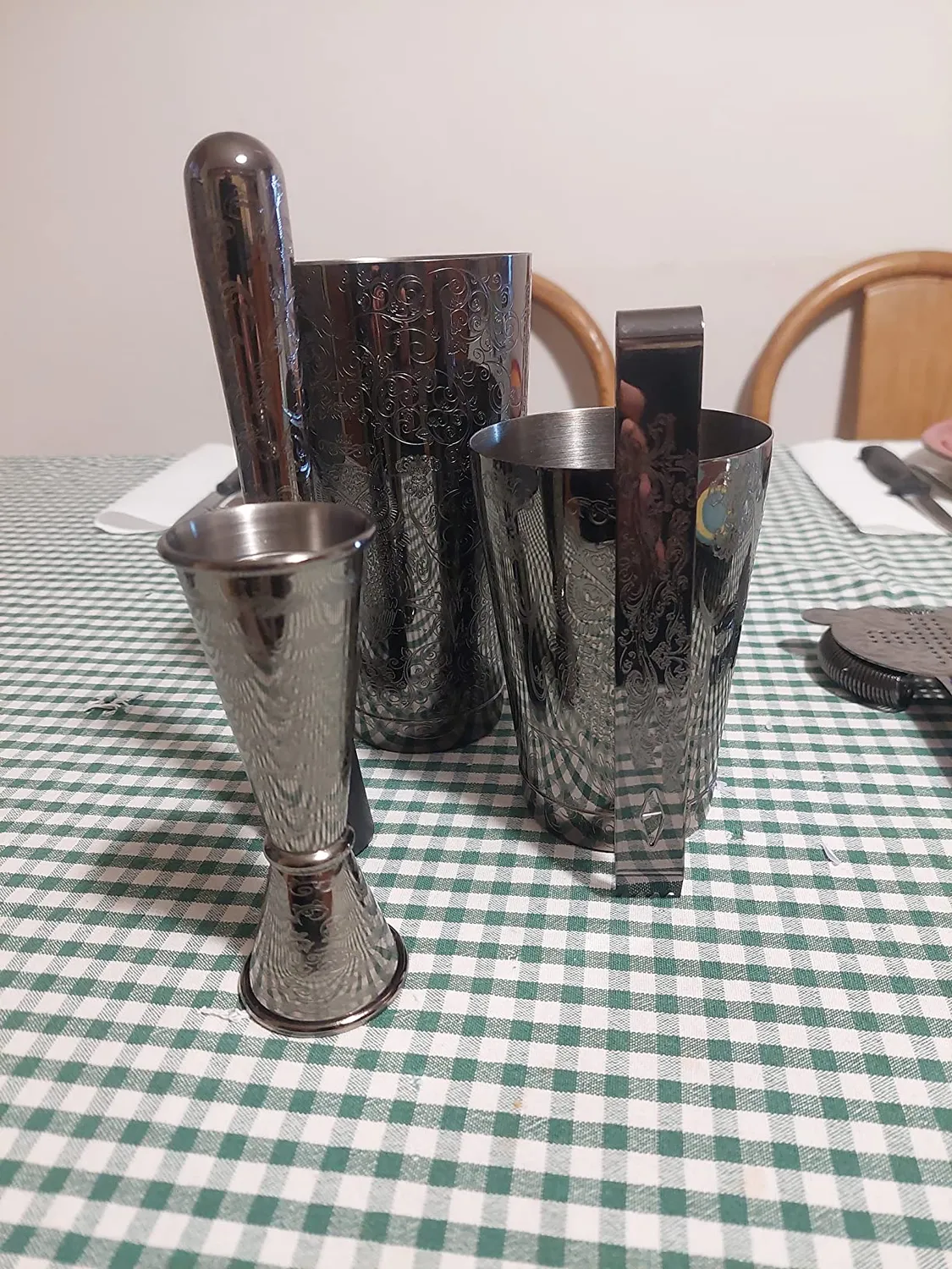 Sky Fish Boston Shaker Set Barman 7 Pezzi Nero Acciaio Inciso