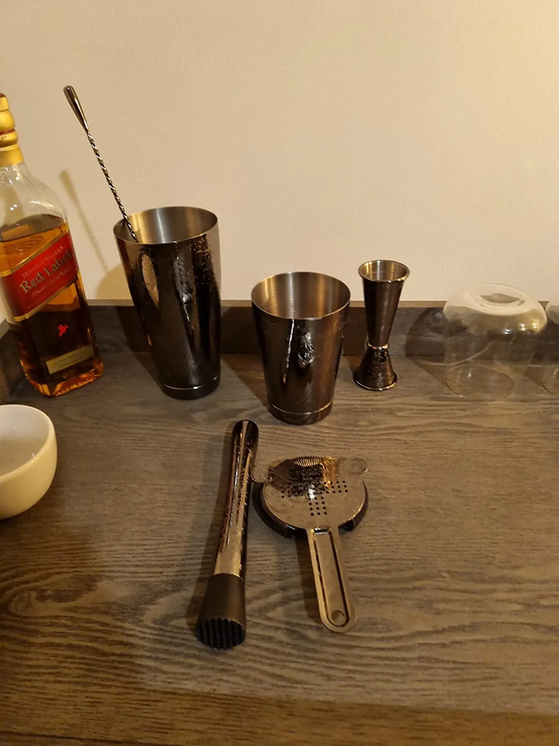 Sky Fish Boston Shaker Set Cocktail 7 Pezzi Nero Inciso Inox