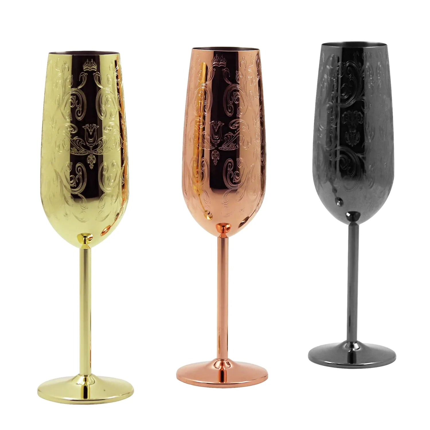 Sky Fish Flute Champagne Acciaio Inox Neri 2x280 ml Infrangibili