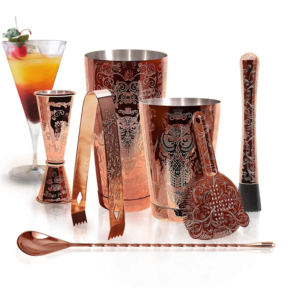 Sky Fish Boston Shaker Set Cocktail 6 Pezzi Rame Antico Inox