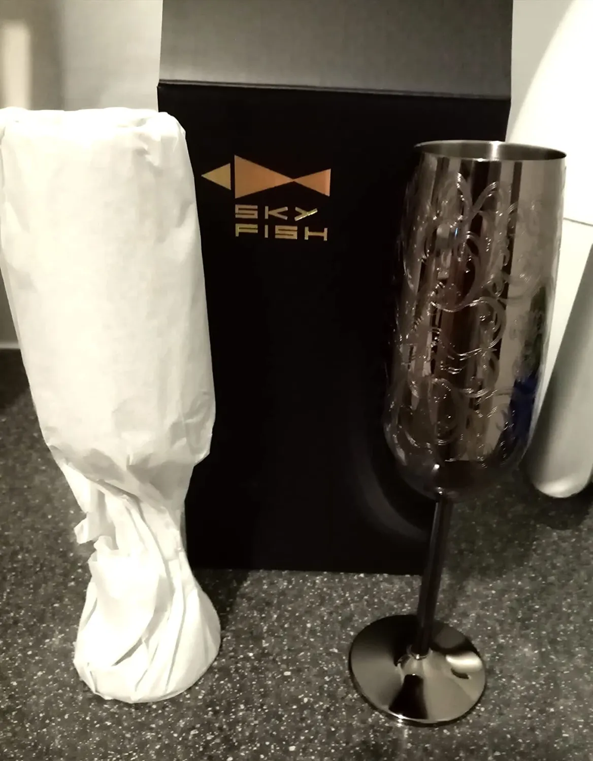Sky Fish Flute Champagne Acciaio Inox Neri 2x280 ml Infrangibili