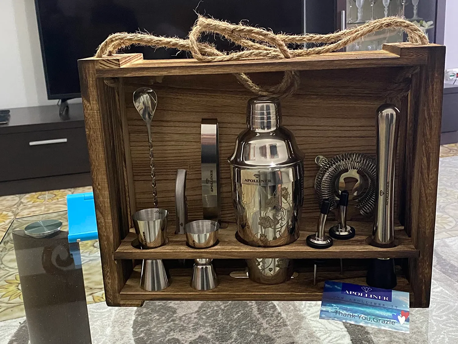 Apolliner Kit Barman 16 Pezzi Legno Shaker 550 ml