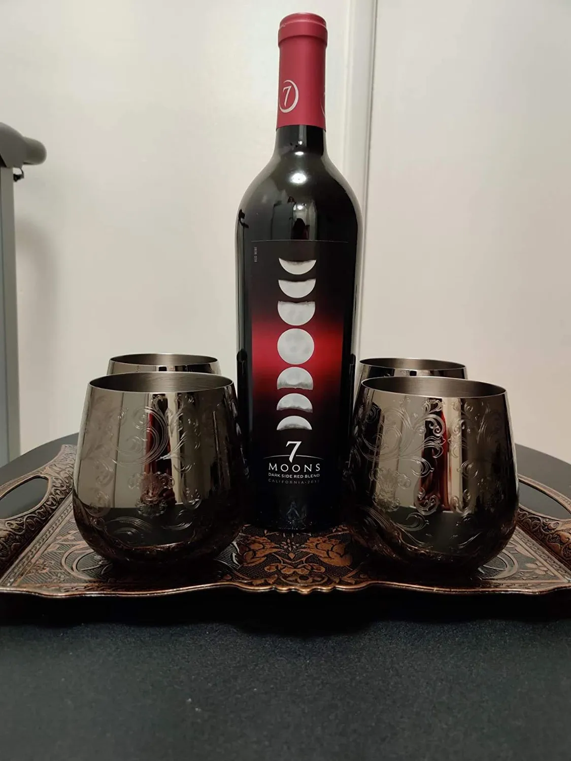 Sky Fish Bicchieri Vino Acciaio Inox Neri 4 Pezzi 500 ml Infrangibili