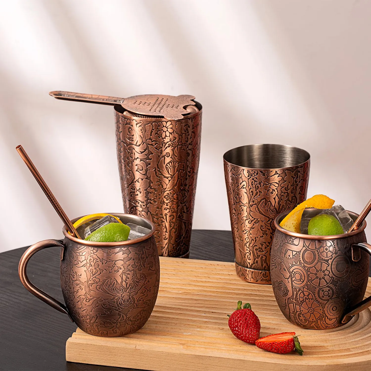 Sky Fish Boston Shaker Set Cocktail 18 Pezzi Oro Rosa Rilievo 3D