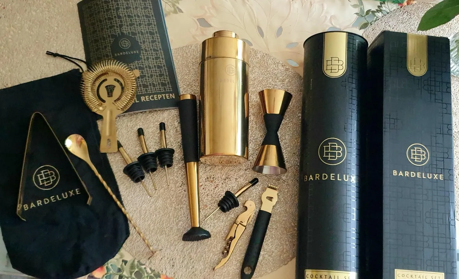 BarDeluxe Kit Barman 11 Pezzi Shaker 750 ml Oro Professionale